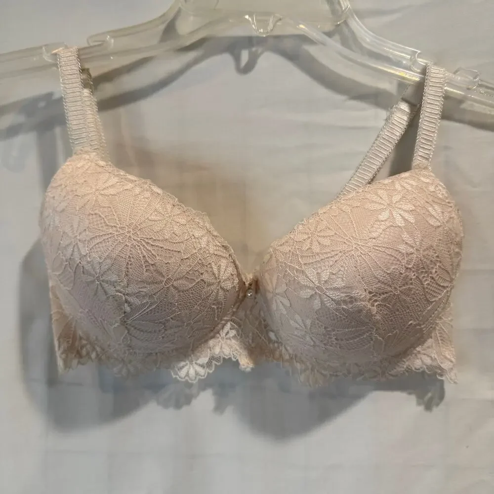 Women's Rene Rofe Wild Dream push- up lace bra 34B cream underwire lingerie - Picture 1 of 4